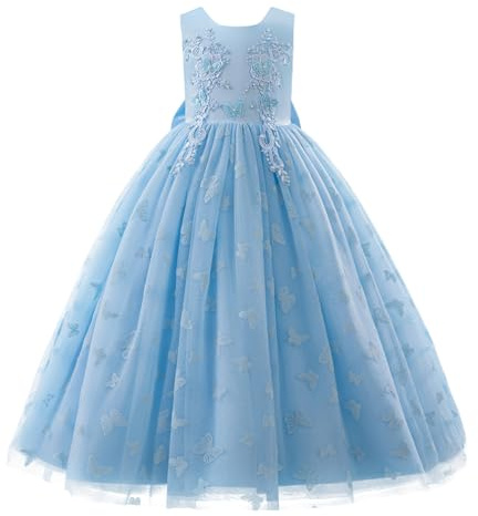 New front Girl Fancy Dress for Kids Toddlers with Long Train Costume for Princess Elsa Cosplay Birthday Party Sequin Long-sleeve Accessories Crown Magic Wand Braid Gloves,Blue,130