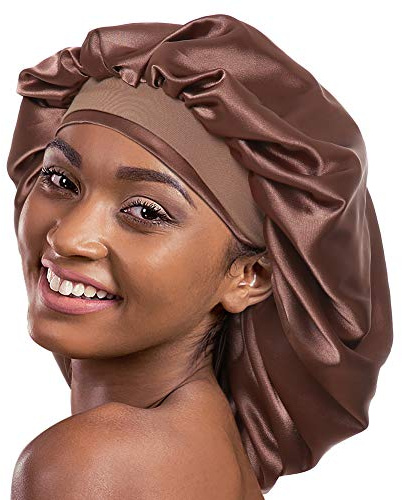 Alnorm Satin Sleep Caps for Women Curly Hair Night Hat Coffee