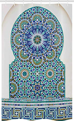 ABAKUHAUS marocain Rideau de Douche Stalle, Carreaux de céramique Orientale, Ensemble de Salle de Bain en Tissu en Crochets, 120 x 180 cm, Pale Café Turquoise