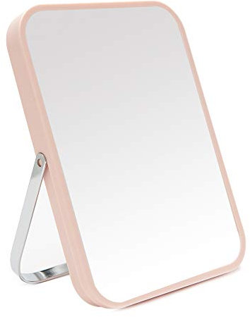 YEAKE Miroir de maquillage de table et de bureau - 20,3 cm - Portable - Avec support en métal - Réglable à 90 ° - Suspendu - Pour salle de bain - Pour douche, rasage - Rose