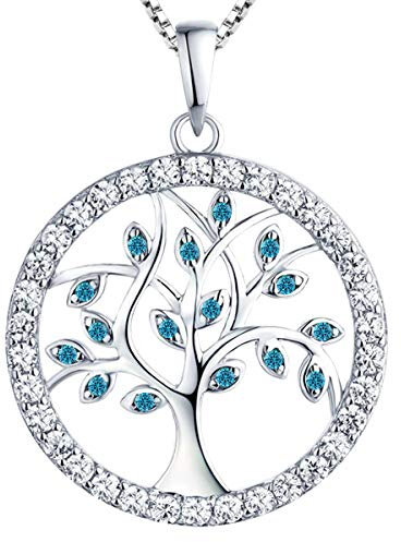YL Damen Lebensbaum Anhänger mit Kette 925 Sterlingsilber Blau Baum des Lebens Anhänger Halskette für Damen Mädchen Mutter, Kettenlänge 45-50 CM