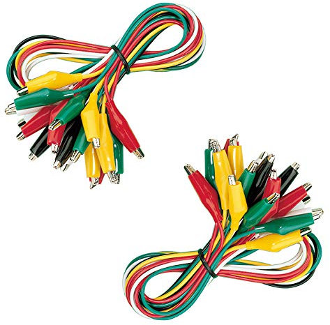 2x Krokodilklemmen Kabel Set | 20 Stück | je 2x rot, grün, schwarz, weiß und gelb | 50 cm Kabellänge | Prüfkabel mit isolierten Klemmen | Bananenstecker Abgreifklemme | für Prüfaufbauten Messtechnik