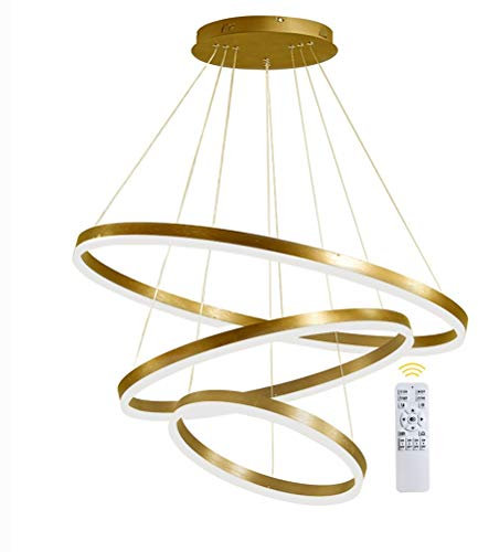 GaoHX 3-Ring LED-Hängelampe Dimmbar Gold Kronleuchter 90W LED-Ringleuchte Lampe Moderne LED-Hängeleuchte Rund Ring-Pendelleuchte, Esszimmer Design Lampe Wohnzimmer Leuchte, 40+60+80CM