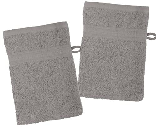 Stof - Lot de 2 Gants de Toilette - Taille 15x21 cm - 100% Coton Bio - Couleur Taupe - Modèle Lagune - Linge de Bain - Doux et de Bonne qualité - Certifié Oeko Tex