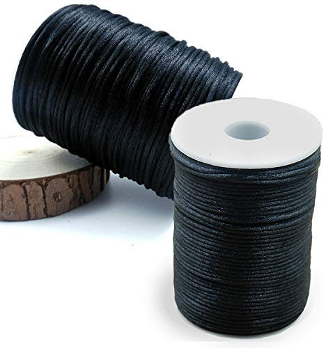POTUANOT 2mm x 200m Filo Perline Nylon,Filo Cerato per Bracciali,Filo di Nylon di Seta,per la Collana Intrecciata Braccialetto Che Borda Accessorio per la Creazione di Gioielli(Nero)