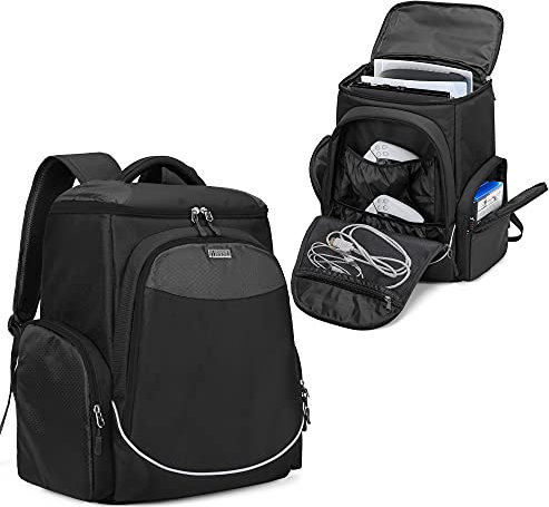 Trunab Rucksack Kompatibel mit PS5/ PS4/ PS4 Pro/ PS4 Slim/Xbox One/Xbox One X/Xbox One S,Tasche für 15,6 '' Laptop, Controller und Gaming-Zubehör, Schwarz