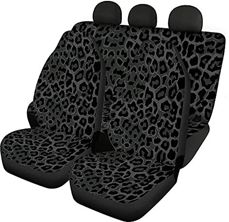 UOIMAG Autositzbezüge für Herren und Damen, universelles Autositz-Zubehör-Set, Leopardenmuster, Schwarz, 4-teilig