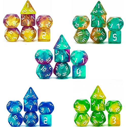 Poludie 5 Sets DND Dice, 35PCS Polyhedral Dice Set with Leather Die Bag