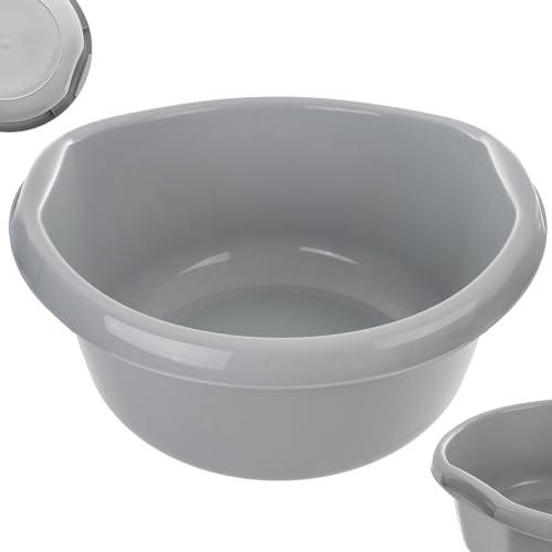 KADAX Runde Kunststoffschüssel. Becken tief und robust. Schüssel, Waschschüssel, Spülwanne Groß Eignet Sich hervorragend für das Badezimmer, den Waschraum, die Küche und das Haus (Hellgrau, 25L)