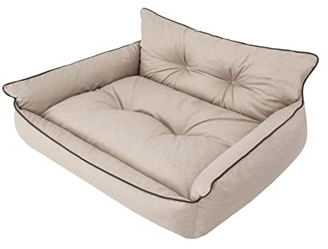 PillowPrim Hundebett Haustierbett Liegen Hundekissen Gesteppt Bett Hundeliege Hundematratze Sofa Tierbett Hundesofa Matratze, L - 64 x 49 cm, Beige Ökoleinen