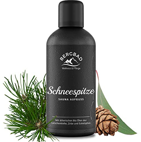 BERGBAD BIO-Saunaaufguss Latschenkiefer Zirbe & Eukalyptus 100ml SCHNEESPITZE - Natürlicher Sauna-Aufguss mit ätherischen BIO Ölen
