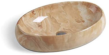 GT-LUX Lavabo lavandino lavello da appoggio in ceramica effetto marmo OVALE 600X400X150 mm MOD.6121 vari colori a scelta (BEIGE)