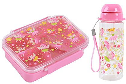 I-Drink – Bundle Lunch box + Borraccia Tritan 400ml, per Bambini, Porta Merenda, Picnic, Scuola, Senza BPA, con Disegni di Infanzia (Fata)