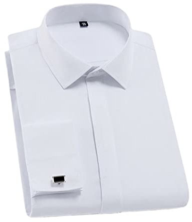 Chemise de smoking blanche à manches longues pour homme - Boutons de manchette de luxe formels - Chemises d'affaires, de fête, de mariage, blanc, XL