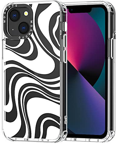 MOSNOVO Case for iPhone 13, [Buffertech 6.6ft Military-Grade Drop Protection] [Anti Peel Off Tech] Clear TPU Bumper Phone Case Cover Design - White Swirl