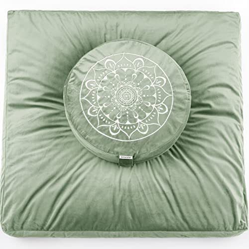 Hihealer Grande cuscino da meditazione e tappetino Zabuton Set cuscino da meditazione e tappetino Zafu per uomini e donne (verde)