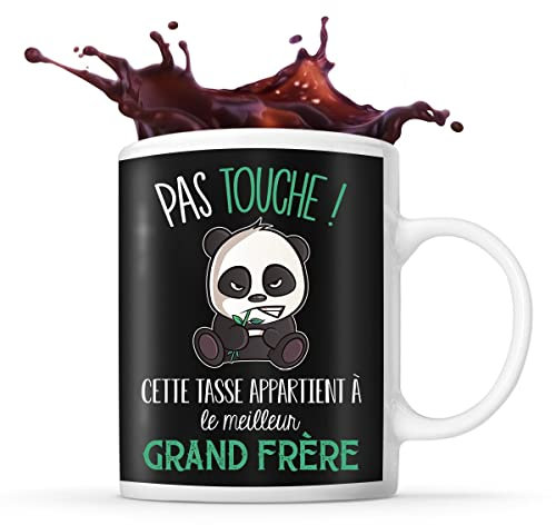 Planetee Tasse noir Pas Touche Panda Grand Frère | Mug original idéal pour cadeau de noël et anniversaire