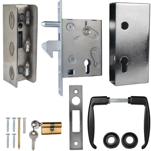 Serrure à Crochet pour Portails Coulissants Avec 40 MM Rahmenstärke Château, Boîtier de Montage, Garniture à Béquilles, Fermé Gegenanschlag, Cylindre Profil Avec 3 Clé Set1