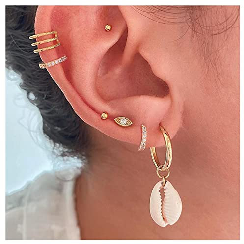 Cimenexe Böhmische Muschel Baumeln Reif Ohrringe Geschichtet Muschel Reif Ohrringe Kristall Reif Manschette Ohrringe Gold Muschel Tropfen Ohrringe Ozean Shell Ohrringe Set Schmuck Für Frauen Und