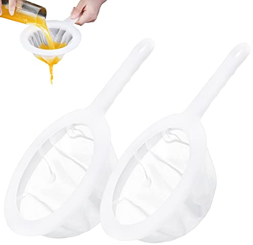 2 coladores de malla de nailon fino para cocina, alimentos, yogur, malla de plástico con asa, mini red de separación de camarones de salmuera para filtrar jugo, leche, soja, café, miel, vino, yogur