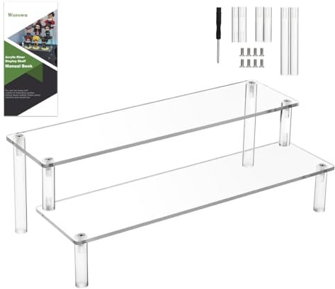 Worown Acrylic Riser Shelf, 2-Tier Clear Display Stand, Clear Display Riser Shelf for Cupcake, Trophy, Perfume, Figures, Cosmetics, Jewelry, Collections and Party Desserts