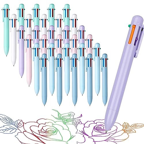 Chostky 30 Stück 6-in-1 Multicolor Stifte, Druckkugelschreiber 6 Farben Transparente Kugelschreiber 0,5 mm für Büro, Schulbedarf, Studenten, Kinder, Geschenk zum Kindertag, Geburtstag, Weihnachten