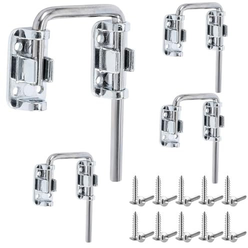 Hicarer 4 Pcs Sliding Glass Door Lock French Door Latch Lock Security with Screws Safe Secure Loop Lock Sliding Door Lock 2 Inch for Window Doors Home Patio, Chrome Plated