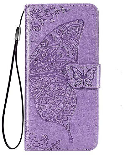 WBWONE para Realme C51 / Realme Note 50 Funda, Flip Mariposas Carcasa Magnética con Soporte y Cartera para Tarjetas, Premium PU/TPU Cuero Case Cover Billetera. Morado Claro