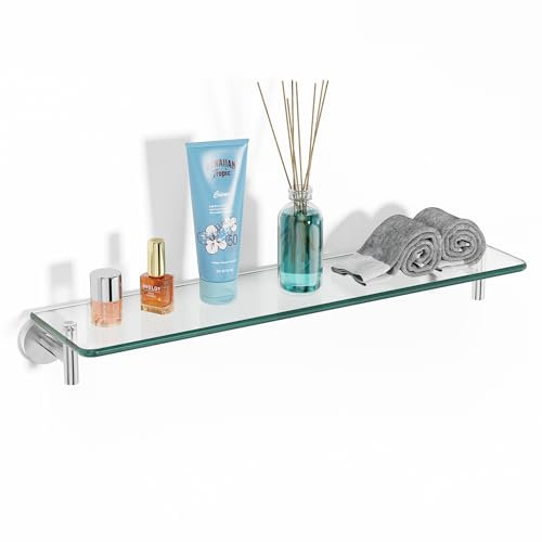 KOCOK Estantes de vidrio para baño, estante flotante de níquel cepillado de 20 pulgadas, estante de baño de acero inoxidable, estantes modernos montados en la pared