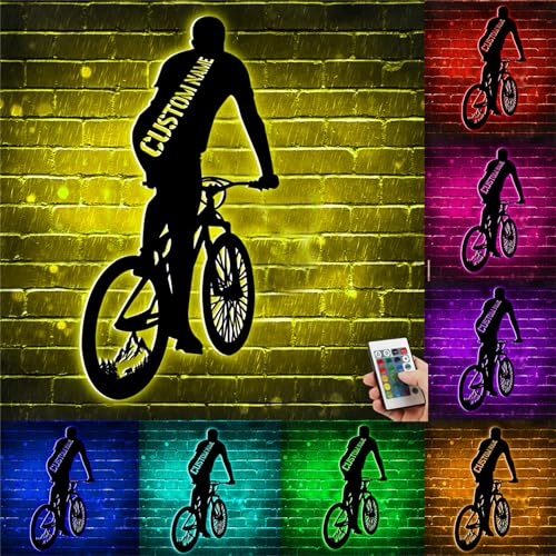 Personalisiertes Mountainbike-Metallschild, individuelle Fahrrad-Wandkunst aus Metall, LED-Leuchten, individuelles Mountainbike-Fahrradschild für Hütte, Haus am See, Ferienhaus, Sportverein