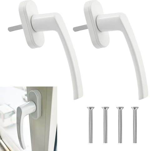 Sicherheitsfenstergriff Weiß 2er Set - Fensterschloss Aluminium, Sicherheitsfenstergriff, Stiftlänge 35mm, Fenstersicherung für Fenster-, Balkon-, Terrassentür