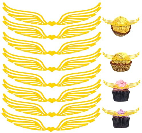 ALLY-MAGIC 50 Stück Gold Glitter Flügel Kuchen Dekoration, Zauberer Kuchen Deko Cupcake Topper, Dekoration Hexe aus Schokolade Cupcake Topper für Geburtstag Party E6-CBCP(2)