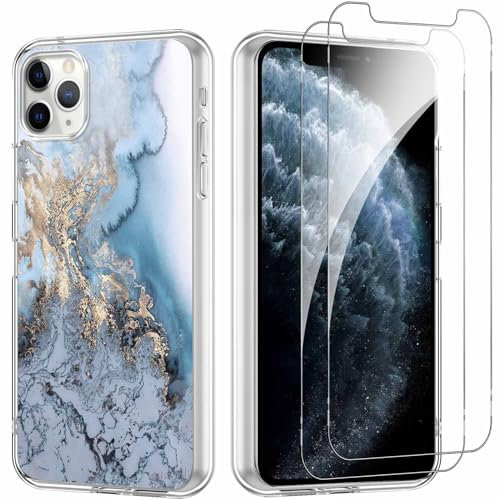 Yoedge Funda para iPhone 11 Pro MAX 6,5’’ con 2 Piezas Cristal Templado Protector Pantalla, Aesthetic Ultra Fina Transparente Carcasa, Antigolpes TPU Silicona Case para iPhone 11 Pro MAX,Mármol