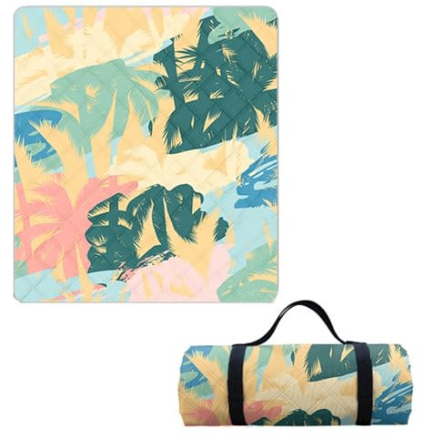 Hayisugal Picknickdecke 200x200 cm Verdickte Stranddecke Sandfrei Wasserdicht Campingdecke Picknickmatte Tragbare Picknickdecke für Strand,Picknick,Wandern,Park,Reisen, Pflanzen A, 200 x 200 cm