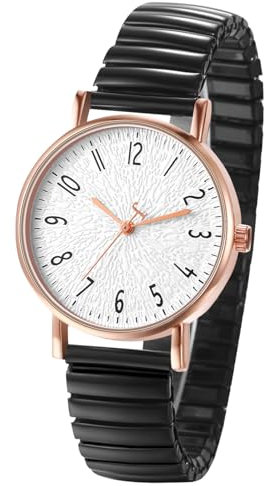 OIDEA Reloj Elástico Redondo Mujer: Relojes de Cuarzo Analógicos Negro para Señora y Personas Mayores Escala Números Arábigos Grande Correa Flexibles de Acero Inoxidable - para Ocio Negocios Regalos