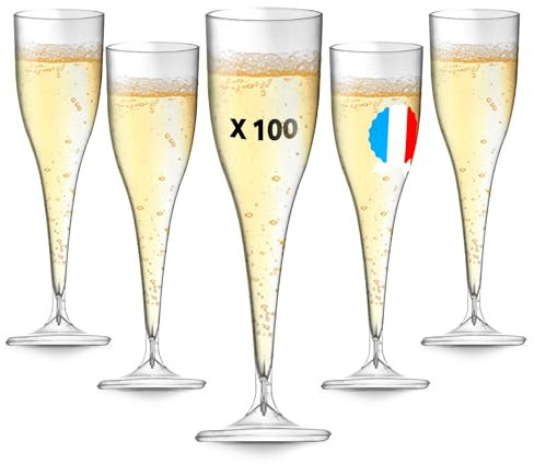 Table'Colors Pack de 100 Flûtes 12 cl Champagne Luxe Lavable, Réutilisable, Fabriquée en France - Idéal pour Événements - Design Moderne