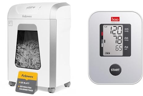 Fellowes Aktenvernichter, Papierschredder für 12 Blatt Partikelschnitt & boso medicus X - Bestes Oberarm-Blutdruckmessgerät