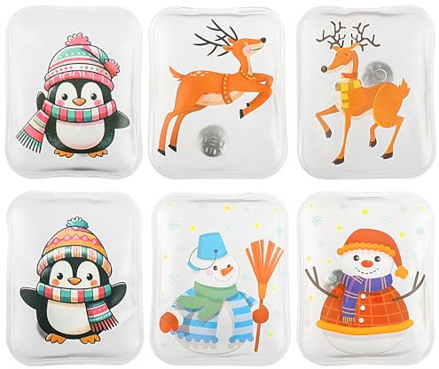 Sweelov 6pcs Hand Warmers Pocket Warmer Kids Portable Reusable Pocket Heating Pad Finger Warmer for Outdoor Camping Hiking Mountaineering, Gift for Women Winter Christmas, Penguin/Deer/Snowman Pattern