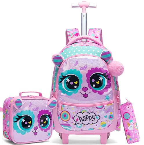 HTgroce Mochilas Escolares con Carro Ruedas Niña Trolley Escolar Set Mochilas con Carrito Escolares Ideal para Viajes Escolares al Aire Libre.