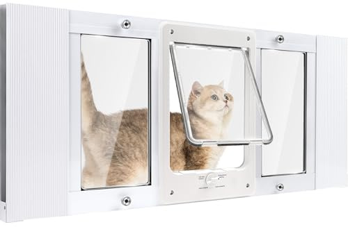 Full-Size Window Pet Door for Cat&Small Dog, Fits 28-32 Width Windows, Quick-Fit Cat Door Window Insert, 4 Locking Mechanisms, Magnetic Closure Cat Door for Window,Aluminum Frame Pet Door for Window