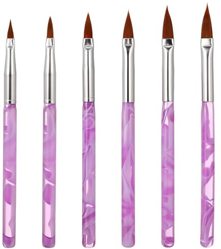 6 Stück Acryl Pinsel für Nägel, Gel Nagel Pinsel Stifte Set Professionell Nagelpinsel DIY Nagel Kunst Design Malerei Salonwerkzeug für Salon und Hause Gebrauch
