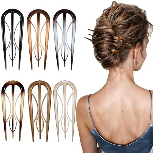 6PCS French Hair Pins, U Shaped Hairs Pins, Hairs Fork Pin for Women Girls, Large Hair Styling Pins for Thick Thin H air, Unique 3 Internal Teeth H air Sticks Hairstyles Accessories
