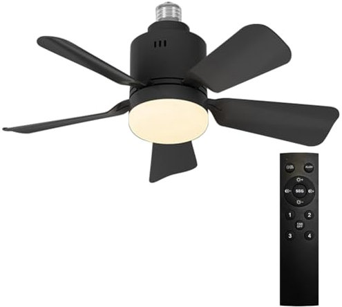 LYEAA Plafonnier avec 5 pales et télécommande, douille E27, 3 vitesses de vent, lampe de ventilateur contrôlée par application