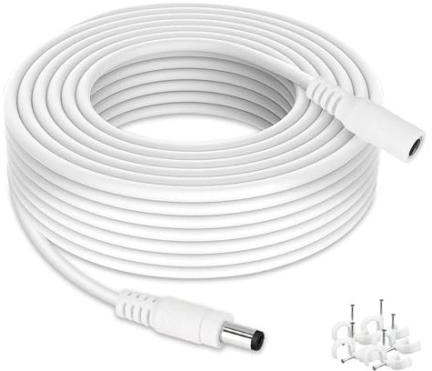 Lonnky Extension Cable 10 Meter, Compatible With CCTV Security Camera (Tapo C110), DVR, 12 Volt LED Strip Light, Router, 2.1mm x 5.5mm Male to Female Jack - 12 Volt Extension Lead - White