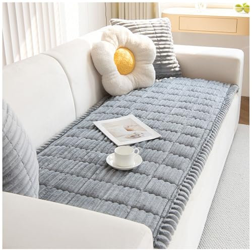 Rabbit Plüsch Sofabezug, Sofaschoner rutschfest Plüsch-Sofabezug 1 2 3 4 5 Sitzer Winter Warme Sofa Protector Waschbarer Utschfestes Fensterkissen(Light Gray,70x150cm)