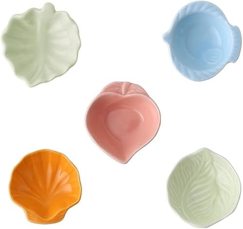 Dessertschalen, Form-Sauce-Teller, Keramik-Sauce-Teller, 5er-Set, Vorspeisenteller, Dip-Schalen, Mini-Gewürz, unregelmäßige Form, Sojasauce, Sushi, Gewürzgerichte, Vorspeisengerichte (Farbe: zufällige