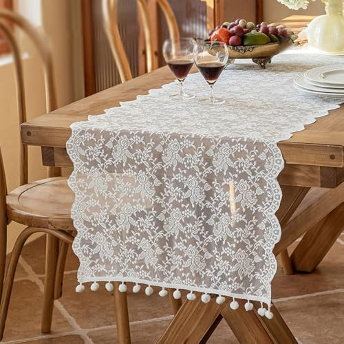 Corredor de Mesa de Encaje Blanco, Mantel Bordado de Flores para Decoración de Fiesta de Boda, Decoración de Tarta de Cumpleaños