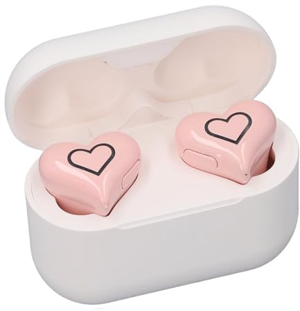 Herzförmige Drahtlose Ohrhörer mit XXS Fit für Kleine Ohren, Bluetooth 5.3, 20H Spielzeit, Kabelloses Laden (Rot) (Rosenate)