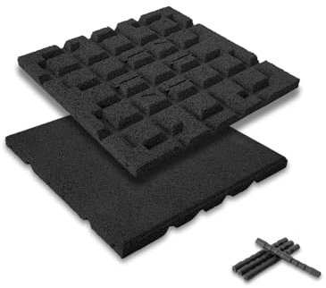 bepco Fallschutzmatte 4er Set - Gummimatte, Bodenmatte, stoßdämpfend & rutschfest, mit 16 Verbindungsstiften, aus recyceltem Gummi, für Wege/Terassen/Spiel &-Sportanlagen (Schwarz, 40 x 40 x 2,5cm)