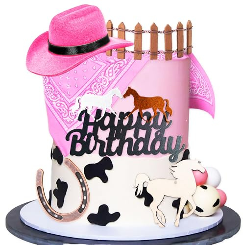 LaVenty Cowboy Cowgirl Tortendeko Cowboy Western Tortendekoration Cowgirl Hut Geburtstag Tortenaufleger Cowgirl Stiefel Cow Balls Kuchendeko